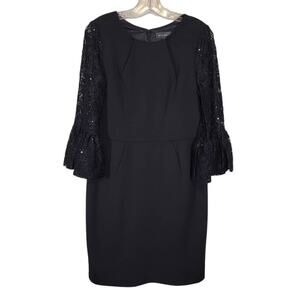 Scarlett Black Sheath Dress Subtle Sequin on Lace Sleeves Size 10 Party Event